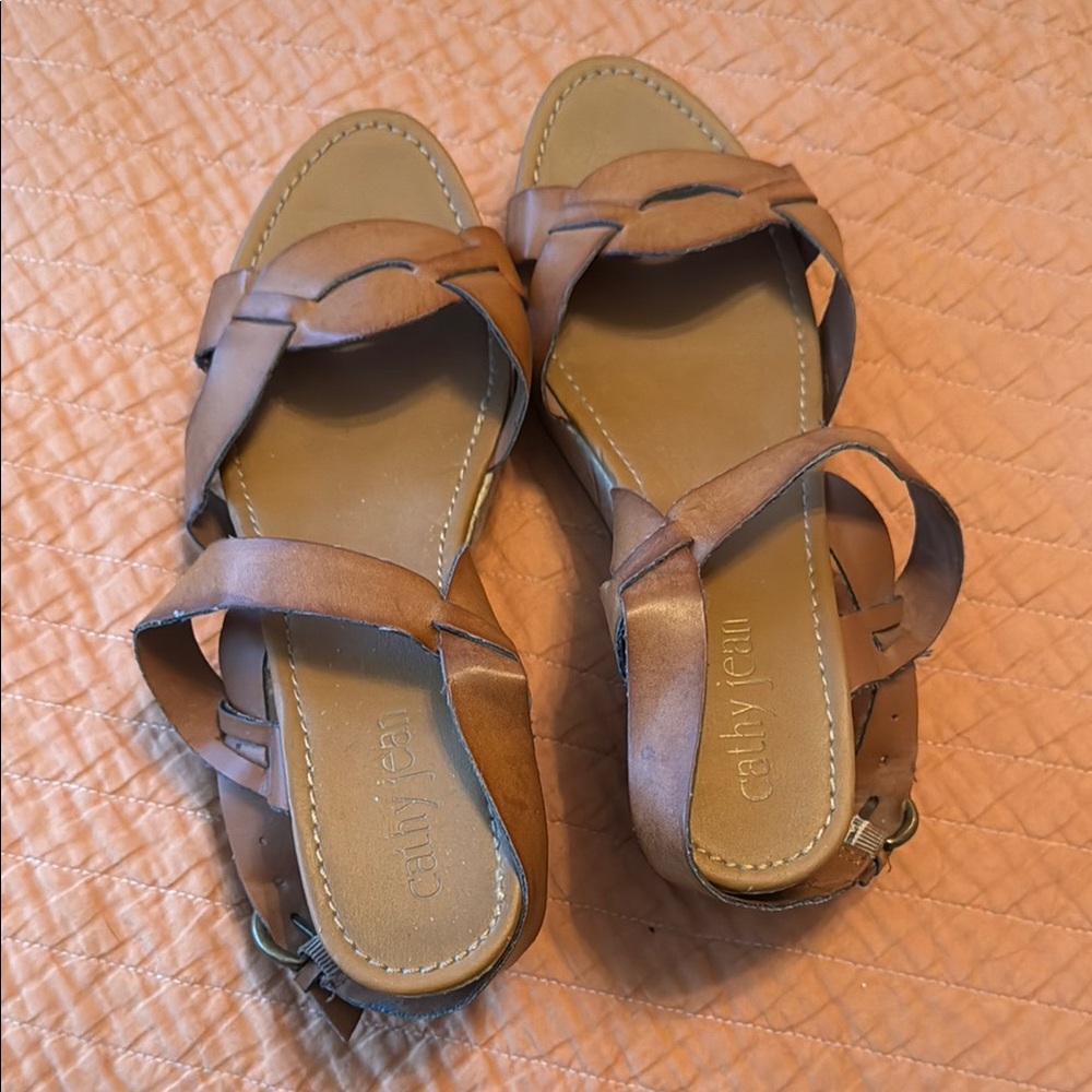 Cathy Jean Tan Sandals with Leather Straps and Ankle Support